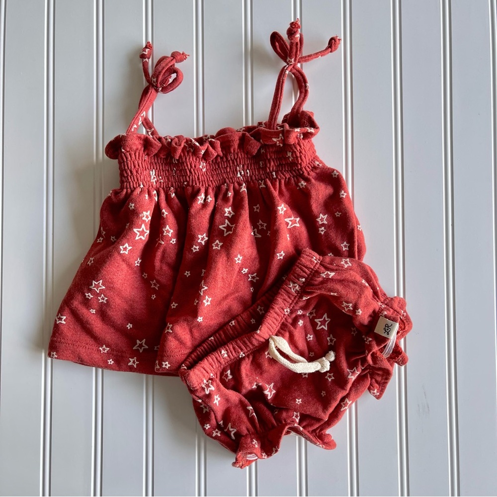 Little Road Cherry Star Tie Top + Ruffle Shorties Set